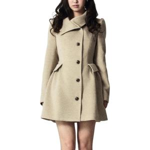 imageCHARTOU Women Long Winter Wool Pea Coat Irregular Lapel Collar Cinched Waist Dressy Trench PeacoatsApricot