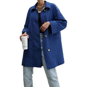 imageCHARTOU Women Midi Long Trench Coat Single Breast Oversized Casual Work Jacket Lightweight OvercoatBlue