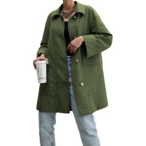 imageCHARTOU Women Midi Long Trench Coat Single Breast Oversized Casual Work Jacket Lightweight OvercoatGreen