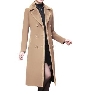 imageCHARTOU Womens Slim Fur Collar Double Breasted Long Wool Blend Coat Pea CoatCamel