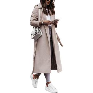 imageCHARTOU Womens Wool Blend Wrap Coat Classic Tailored Collar Woolen Overcoat with BeltApricot