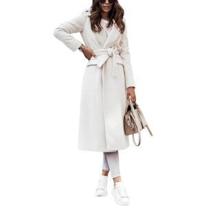 imageCHARTOU Womens Wool Blend Wrap Coat Classic Tailored Collar Woolen Overcoat with BeltWhite