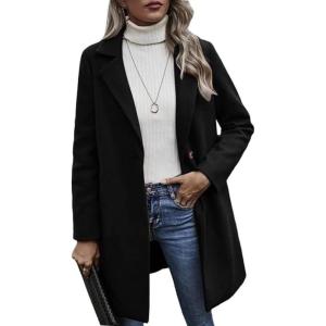 imageCHARTOU Womens Woolen Overcoat Oversized Notched Lapel Single Breasted Wool Blend Trench CoatBlack