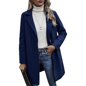 imageCHARTOU Womens Woolen Overcoat Oversized Notched Lapel Single Breasted Wool Blend Trench CoatBlue
