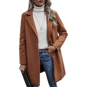 imageCHARTOU Womens Woolen Overcoat Oversized Notched Lapel Single Breasted Wool Blend Trench CoatBrown
