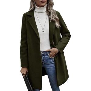 imageCHARTOU Womens Woolen Overcoat Oversized Notched Lapel Single Breasted Wool Blend Trench CoatGreen