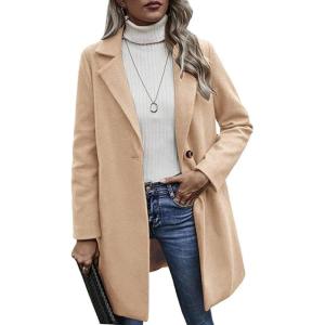 imageCHARTOU Womens Woolen Overcoat Oversized Notched Lapel Single Breasted Wool Blend Trench CoatKhaki