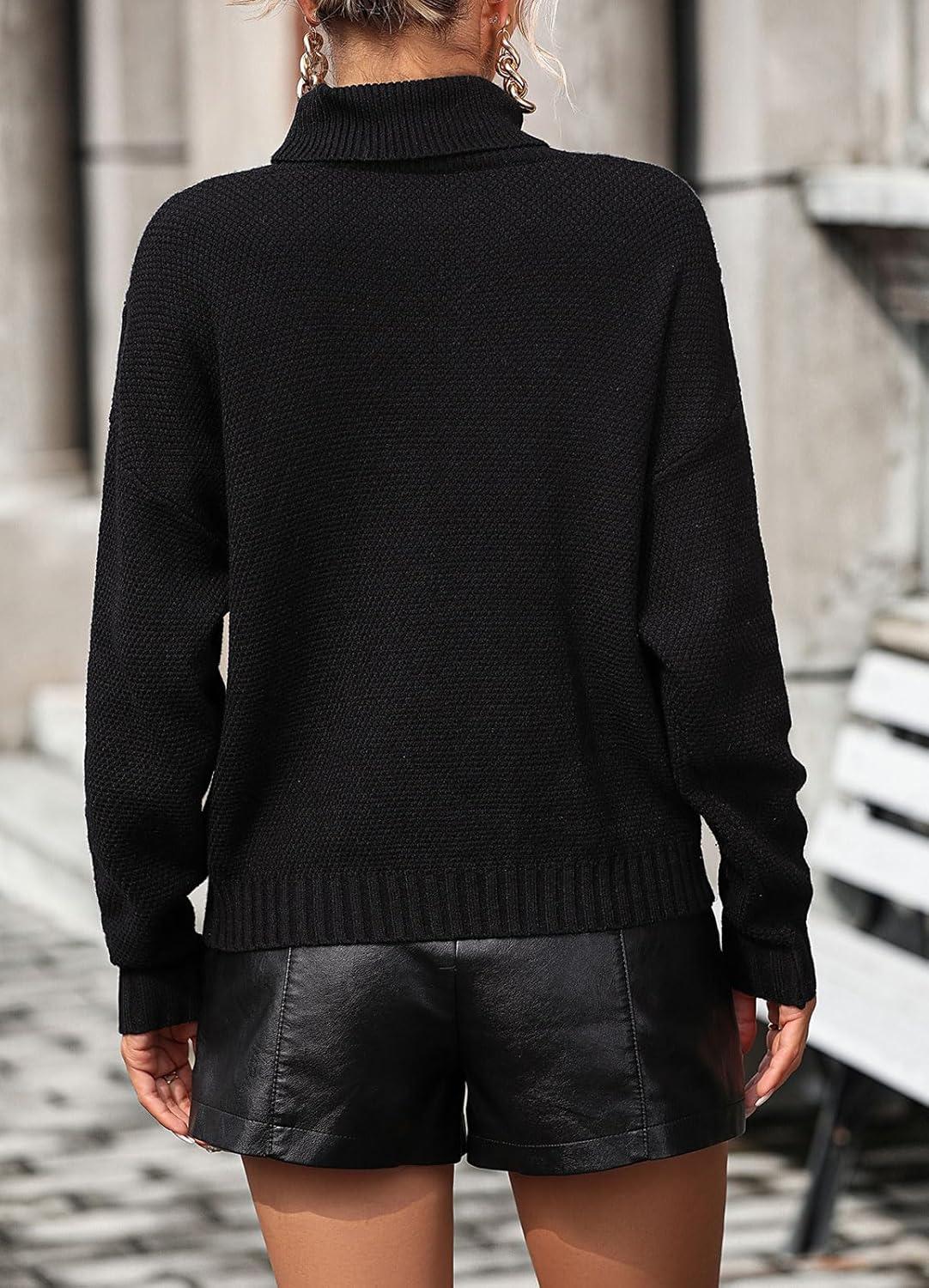 imageCHARTOU Women Boho Tassel Cable Knit Sweater Turtleneck Fringe Western Knitted Sweater Pullover Jumper TopBlack