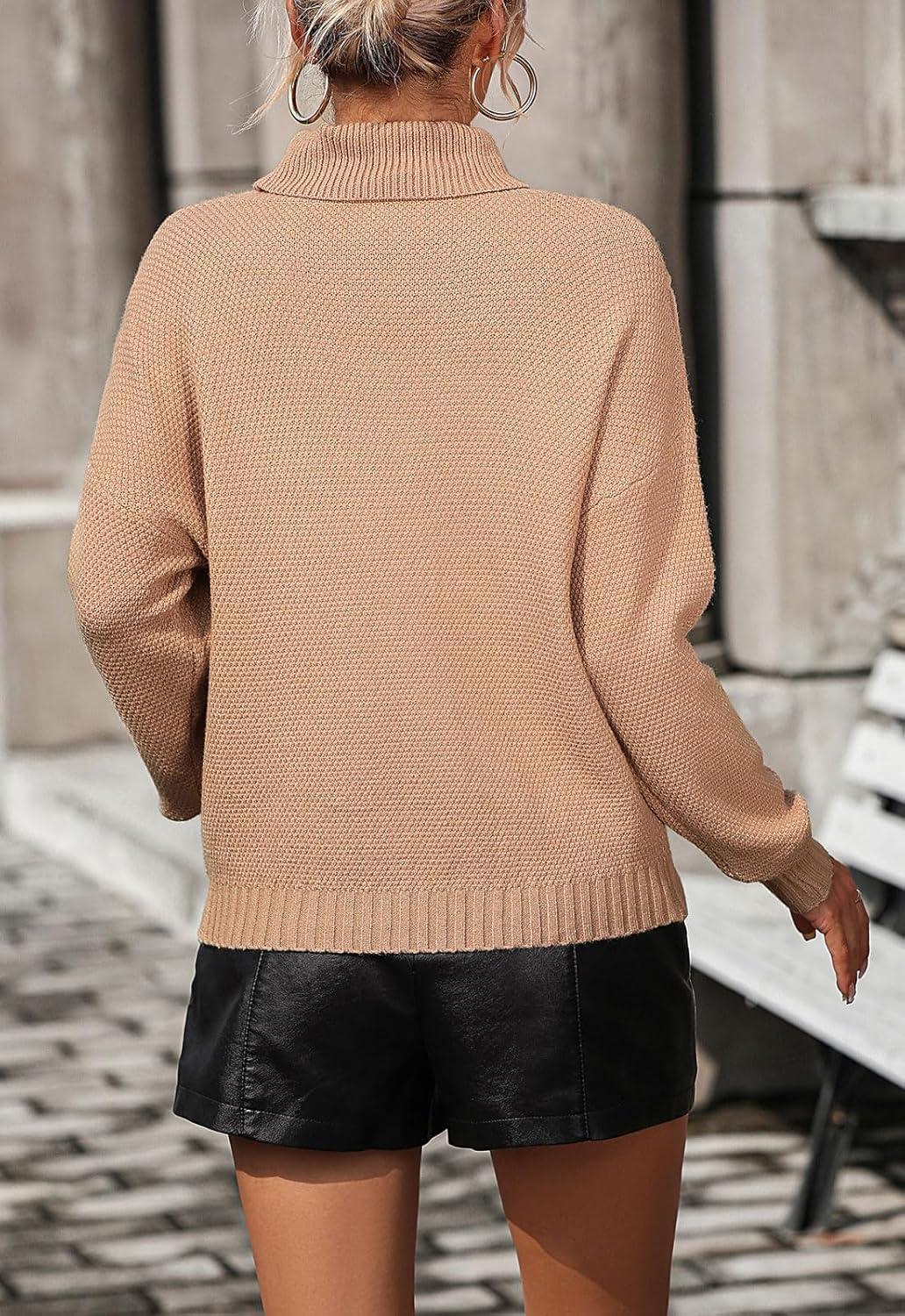 imageCHARTOU Women Boho Tassel Cable Knit Sweater Turtleneck Fringe Western Knitted Sweater Pullover Jumper TopKhaki