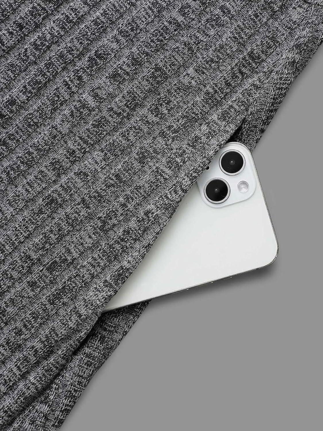 imageCHARTOU Women Fall Dress Long Sleeve Flowy Ruffle Trim Rib Knit Sweater Dress with PocketsGrey