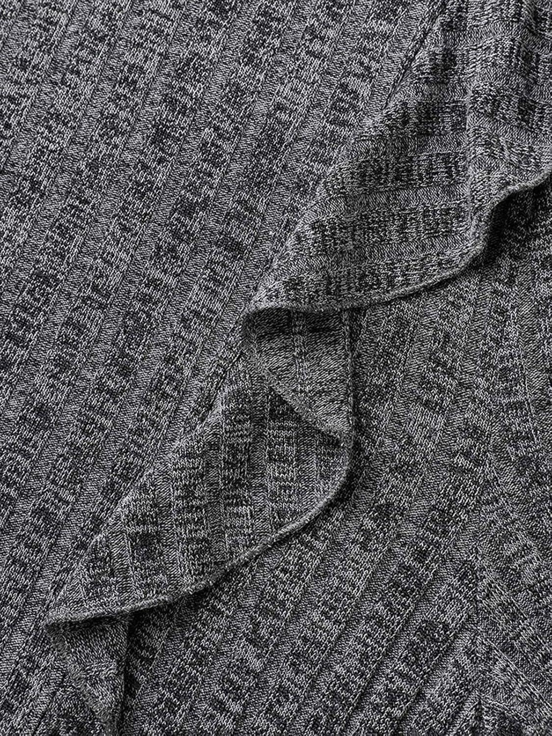 imageCHARTOU Women Fall Dress Long Sleeve Flowy Ruffle Trim Rib Knit Sweater Dress with PocketsGrey