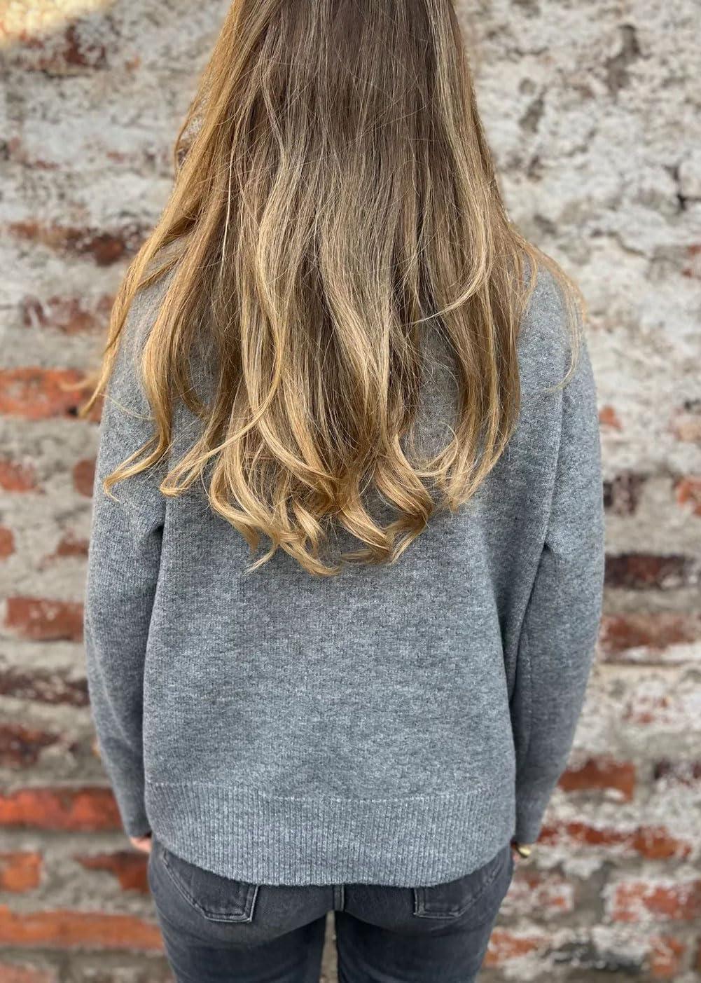 imageCHARTOU Women Fall Polo Collared Sweater Quarter Button Loose Golf Pullover Sweater Jumper TopsGrey