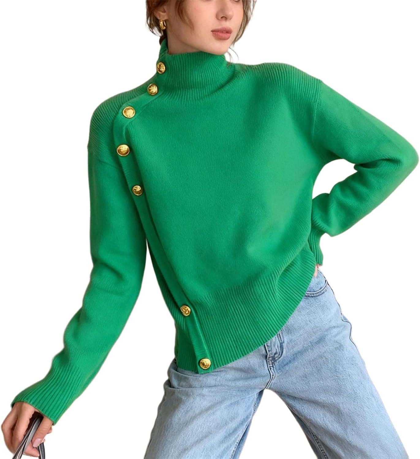 imageCHARTOU Women Turtleneck Sweater Fall Fashion Batwing Sleeve Jumper Elegant Short Knitted Pullover TopsGreen