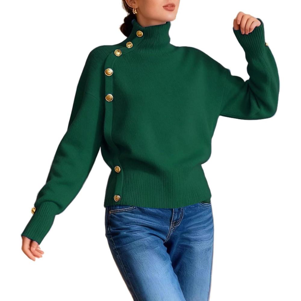imageCHARTOU Women Turtleneck Sweater Fall Fashion Batwing Sleeve Jumper Elegant Short Knitted Pullover TopsDark Green