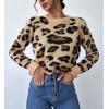 imageCHARTOU Leopard Sweaters for Women Casual Crew Neck Cheetah Pullover Sweater TopsKhaki