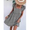 imageCHARTOU Women Babydoll Mini Dress Ruffle Cap Sleeve Flowy Plaid Short Dress with PocketsBlack