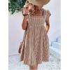 imageCHARTOU Women Babydoll Mini Dress Ruffle Cap Sleeve Flowy Plaid Short Dress with PocketsCoffee