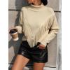 imageCHARTOU Women Boho Tassel Cable Knit Sweater Turtleneck Fringe Western Knitted Sweater Pullover Jumper TopApricot