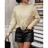 imageCHARTOU Women Boho Tassel Cable Knit Sweater Turtleneck Fringe Western Knitted Sweater Pullover Jumper TopApricot