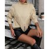 imageCHARTOU Women Boho Tassel Cable Knit Sweater Turtleneck Fringe Western Knitted Sweater Pullover Jumper TopApricot