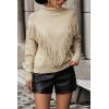 imageCHARTOU Women Boho Tassel Cable Knit Sweater Turtleneck Fringe Western Knitted Sweater Pullover Jumper TopApricot