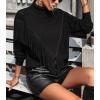 imageCHARTOU Women Boho Tassel Cable Knit Sweater Turtleneck Fringe Western Knitted Sweater Pullover Jumper TopBlack