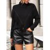 imageCHARTOU Women Boho Tassel Cable Knit Sweater Turtleneck Fringe Western Knitted Sweater Pullover Jumper TopBlack