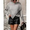 imageCHARTOU Women Boho Tassel Cable Knit Sweater Turtleneck Fringe Western Knitted Sweater Pullover Jumper TopGrey