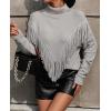 imageCHARTOU Women Boho Tassel Cable Knit Sweater Turtleneck Fringe Western Knitted Sweater Pullover Jumper TopGrey