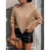 imageCHARTOU Women Boho Tassel Cable Knit Sweater Turtleneck Fringe Western Knitted Sweater Pullover Jumper TopKhaki