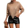 imageCHARTOU Women Boho Tassel Cable Knit Sweater Turtleneck Fringe Western Knitted Sweater Pullover Jumper TopKhaki
