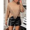 imageCHARTOU Women Boho Tassel Cable Knit Sweater Turtleneck Fringe Western Knitted Sweater Pullover Jumper TopKhaki