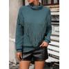 imageCHARTOU Women Boho Tassel Cable Knit Sweater Turtleneck Fringe Western Knitted Sweater Pullover Jumper TopLake Blue