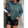 imageCHARTOU Women Boho Tassel Cable Knit Sweater Turtleneck Fringe Western Knitted Sweater Pullover Jumper TopLake Blue