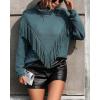imageCHARTOU Women Boho Tassel Cable Knit Sweater Turtleneck Fringe Western Knitted Sweater Pullover Jumper TopLake Blue