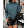 imageCHARTOU Women Boho Tassel Cable Knit Sweater Turtleneck Fringe Western Knitted Sweater Pullover Jumper TopLake Blue