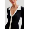 imageCHARTOU Women Fall Long Sleeve v Neck Sweater Dress Lapel Collar Back Cutout Ribbed Knit Mini DressBlack