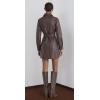 imageCHARTOU Women Faux Leather Mini Dress Long Sleeve Snap Button PU Leather Party Dress with BeltBrown