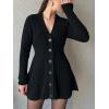 imageCHARTOU Women Long Sleeve Fall Dresses Button Down Cinched Wasited Stretch Knit Sweater DressBlack