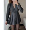 imageCHARTOU Women Long Sleeve Fall Dresses Button Down Cinched Wasited Stretch Knit Sweater DressGrey