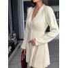 imageCHARTOU Women Long Sleeve Fall Dresses Button Down Cinched Wasited Stretch Knit Sweater DressWhite