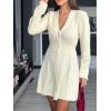imageCHARTOU Women Long Sleeve Fall Dresses Button Down Cinched Wasited Stretch Knit Sweater DressWhite