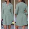 imageCHARTOU Women Long Sleeve Fall Mini Dress Casual A Line Fleece Lined Lapel Tennis DressesGreen