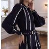 imageCHARTOU Women Long Sleeve Flowy Dresses Contrast Trim Patchwork Button Down Shirt Long Dress with BeltBlack