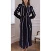 imageCHARTOU Women Long Sleeve Flowy Dresses Contrast Trim Patchwork Button Down Shirt Long Dress with BeltBlack
