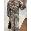 imageCHARTOU Women Long Sleeve Plaid Dress Front Half Button Flowy Gingham Long Casual Shirt Dresses with BeltGrey
