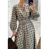 imageCHARTOU Women Long Sleeve Plaid Dress Front Half Button Flowy Gingham Long Casual Shirt Dresses with BeltGrey