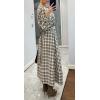 imageCHARTOU Women Long Sleeve Plaid Dress Front Half Button Flowy Gingham Long Casual Shirt Dresses with BeltGrey