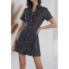 imageCHARTOU Women PU Faux Leather Mini Dress Short Sleeve Casual Leather Dress with PocketsBlack