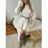 imageCHARTOU Women Rib Knitted Sweater Dress Fall Crewneck Flared Long Sleeve Ruffle Peplum Mini Dress with BeltBeige